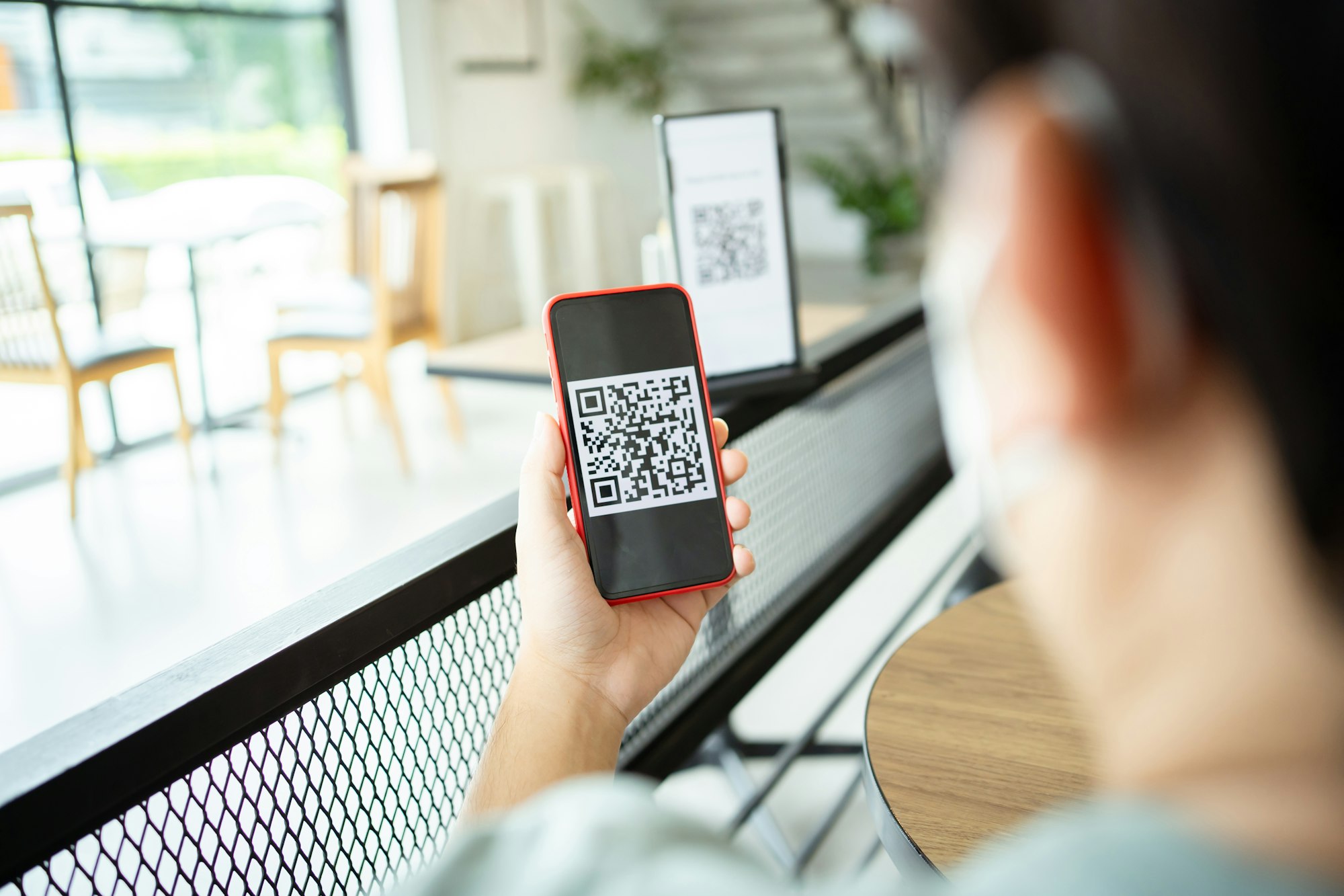 Qr code payment. E wallet. Man scanning tag accepted generate digital pay without money